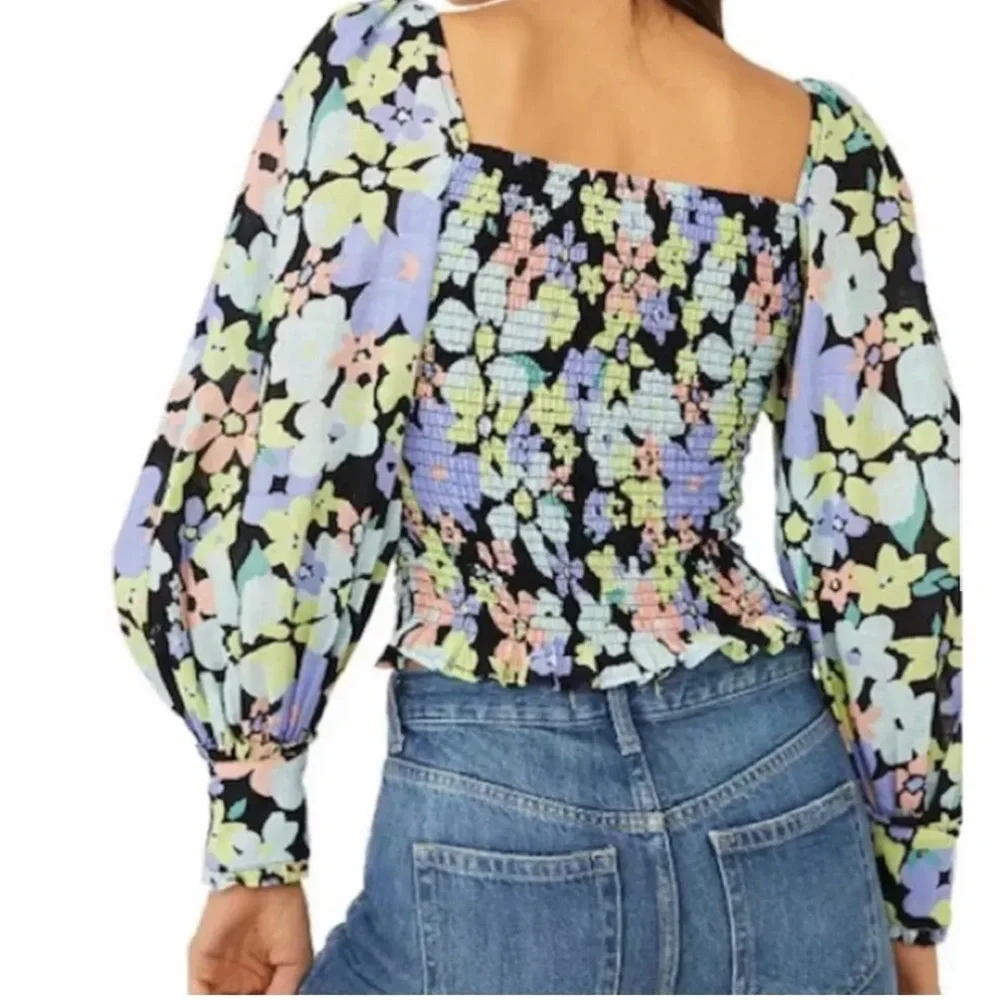 Free People Ariana Floral Print Puff Sleeve Top S
